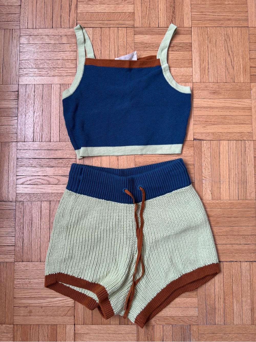 Back Beat Co. Colorblock Knit Cropped Tank & Shorts Set Sz XS/S